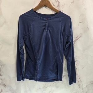 Title Nine Shirt Womens Medium Navy Blue Long Sleeve Quarter Zip Crew Neck